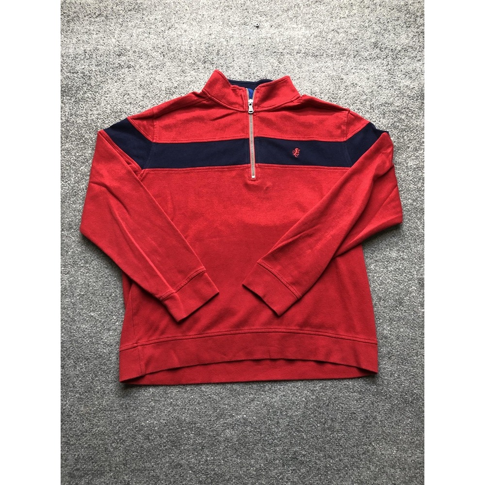 Lion Logo Sweater Mens Medium Red Navy Half Zip Pullover Quarter Zip Casual